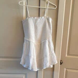 American Eagle White Smocked Ruffle Romper